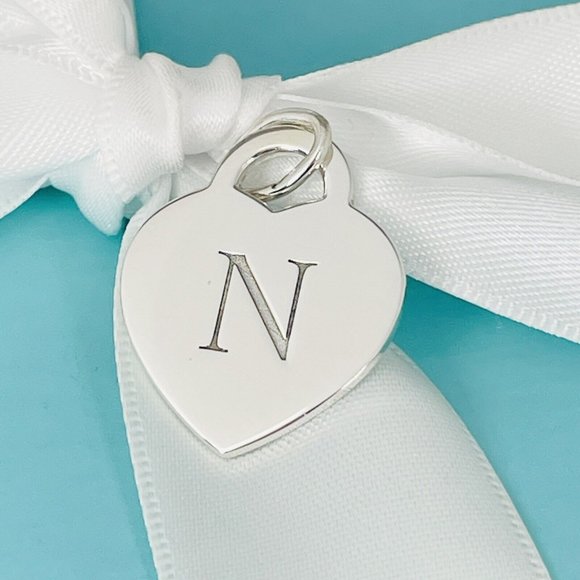 Tiffany Letter N Heart Pendant or Charm Notes Alphabet in Sterling Silver